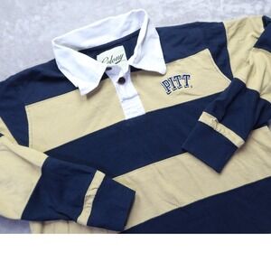 Pitt University of Pittsburgh Rugby Shirt Navy Gold Striped Men's M